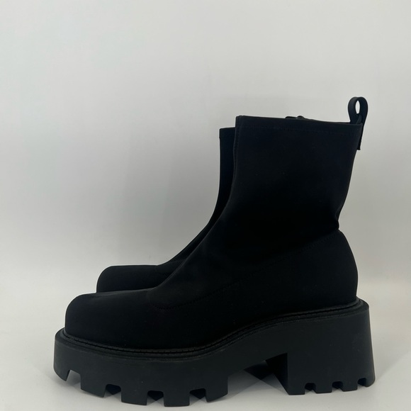 Zara Neoprene Fabric Chunky Platform Lug Sole Boots In Black - Picture 3 of 7
